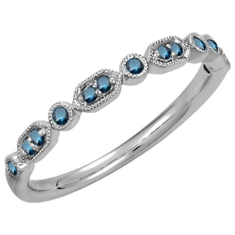 Channel - Set Women's Diamond Rings with Diamonds Securely Held in a Metal Groove for DurabilityAuriya 10k Gold 1/8ctw Ultra-thin Vintage Stackable Blue Diamond Wedding Band Channel - Set Women's Diamond Rings with Diamonds Securely Held in a Metal Groove for DurabilityAuriya 10k Gold 1/8ctw Ultra-thin Vintage Stackable Blue Diamond Wedding Band