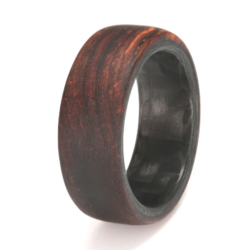 Men's glow - in - the - dark rings for a fun effectCarbon Fibre Ring 8mm With Cocobolo Men's glow - in - the - dark rings for a fun effectCarbon Fibre Ring 8mm With Cocobolo