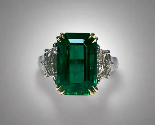 Kaylani 4.23 Carats Emerald Cut Emerald Gemstone Ring in Platinum By Mike Nekta NYC Kaylani 4.23 Carats Emerald Cut Emerald Gemstone Ring in Platinum By Mike Nekta NYC