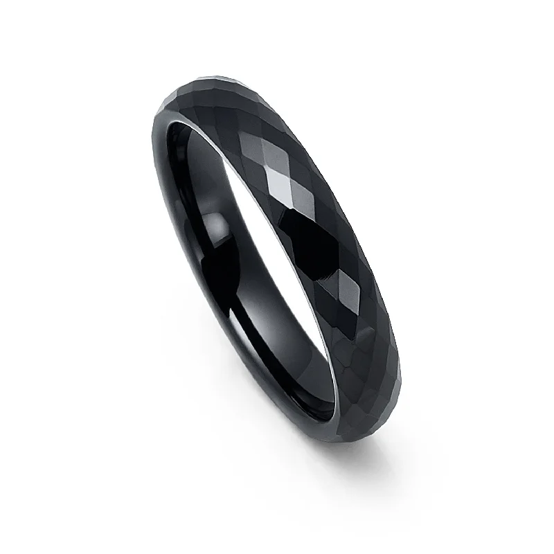 Art Deco - Inspired Women's Rings with Geometric Shapes in 14K Gold4mm Black Diamond Faceted Tungsten Carbide Wedding Ring Art Deco - Inspired Women's Rings with Geometric Shapes in 14K Gold4mm Black Diamond Faceted Tungsten Carbide Wedding Ring