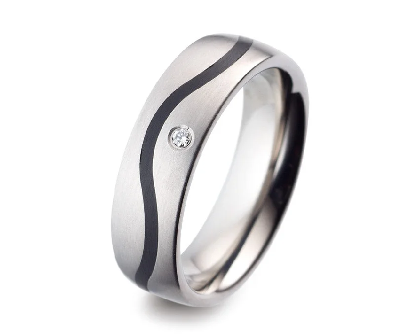 Two - Tone Titanium Rings Combining Silver and Black51744-06 TeNo Titanium Ring