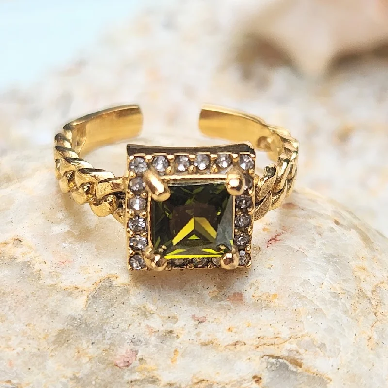 Boho - Style Women's Rings with Turquoise and Leather AccentsPERIDOT SPARKLES - ADJUSTABLE WATERPROOF GOLD RING Boho - Style Women's Rings with Turquoise and Leather AccentsPERIDOT SPARKLES - ADJUSTABLE WATERPROOF GOLD RING