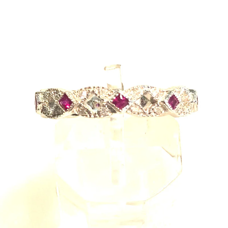 Open - Band Fashion Rings in Sterling Silver with Gemstone InlaysRuby and Diamond X Ring Open - Band Fashion Rings in Sterling Silver with Gemstone InlaysRuby and Diamond X Ring