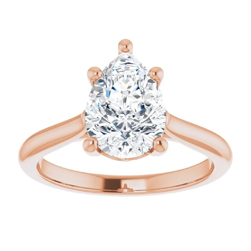 14K Yellow Gold Pear Center Solitaire Engagement Ring