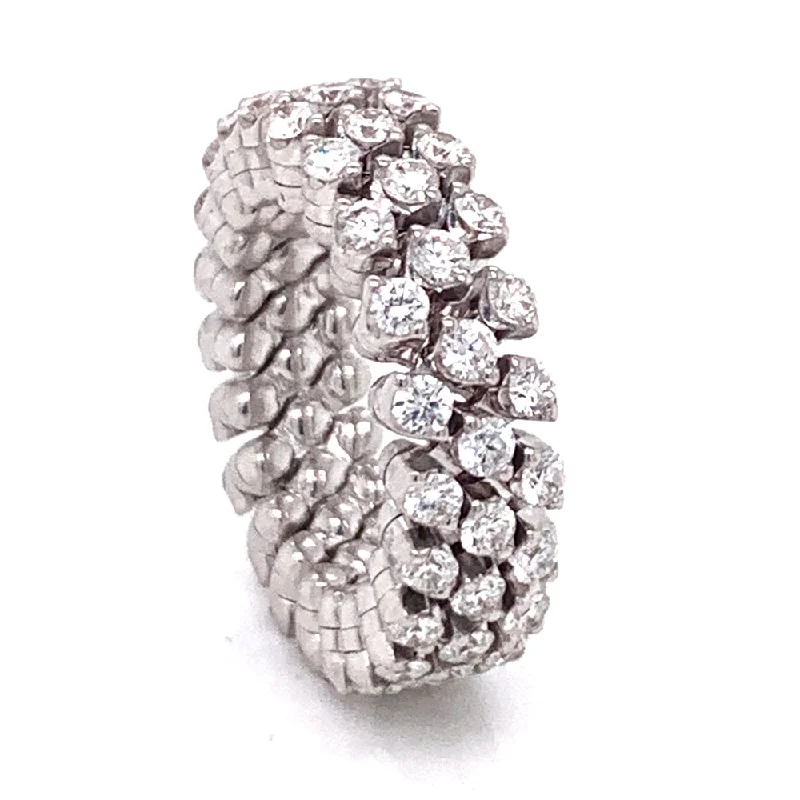 Princess - Cut Women's Diamond Rings in White Gold with a High - Clarity Diamond for a Modern Look18K White Gold Three Row Expandable Brevetto Diamond Ring Princess - Cut Women's Diamond Rings in White Gold with a High - Clarity Diamond for a Modern Look18K White Gold Three Row Expandable Brevetto Diamond Ring