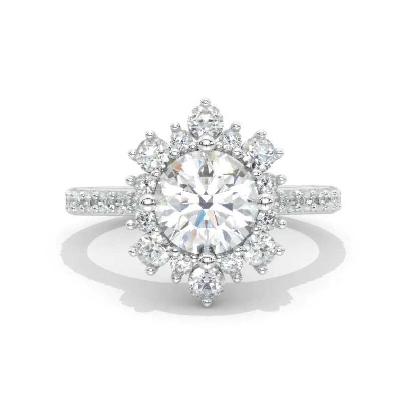 2 Carat Round Snowflake Halo Engagement Ring Victorian 14K White Gold Ring