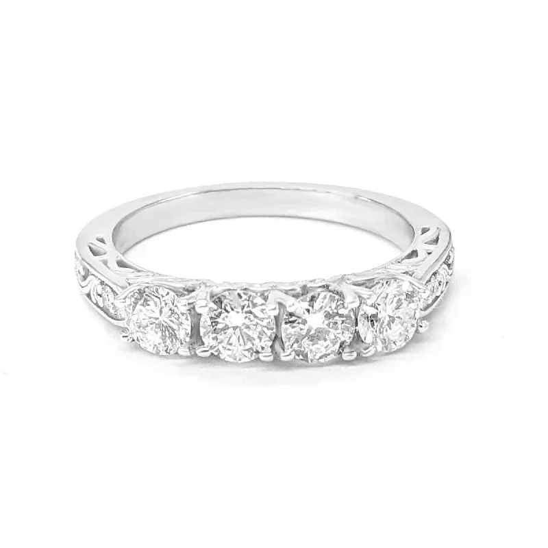 Anniversary rings with a bezel - set diamond for securityVintage Inspired 1.0 ct. Diamond Wedding Band Four Stone Anniversary rings with a bezel - set diamond for securityVintage Inspired 1.0 ct. Diamond Wedding Band Four Stone