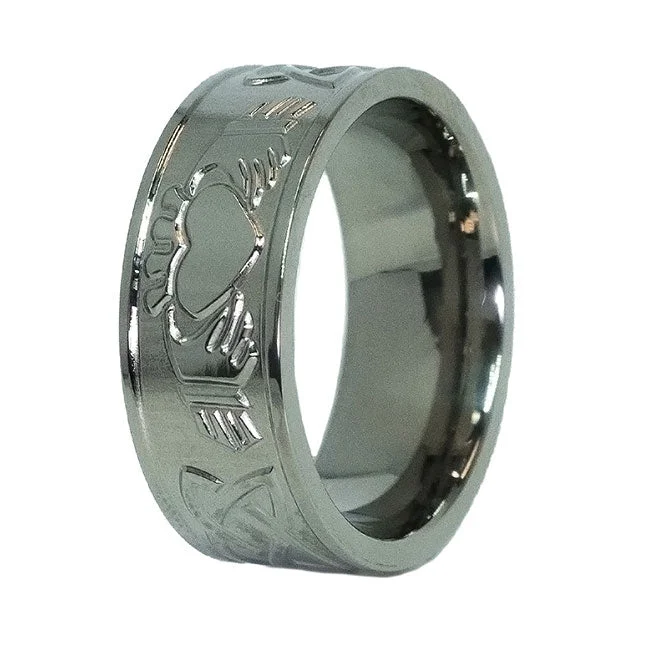 Men's tungsten carbide rings with a brushed textureBraided Claddagh Titanium Ring