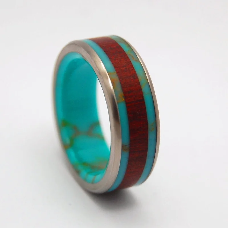 Boho - Style Women's Rings with Turquoise and Leather AccentsBlood & Gold | Men's Tibetan Turquoise, Blood Wood & Titanium Wedding Ring Boho - Style Women's Rings with Turquoise and Leather AccentsBlood & Gold | Men's Tibetan Turquoise, Blood Wood & Titanium Wedding Ring