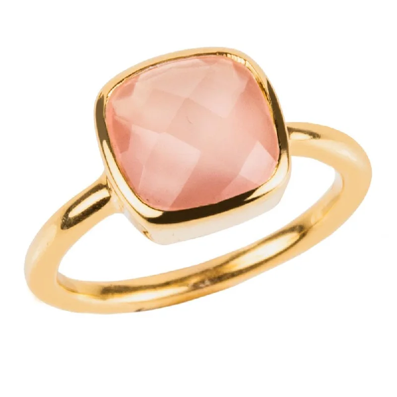 Minimalist Women's Rings with a Single Pearl in 14K Gold - Plated BandsDream Gems Ring Pink Quartz