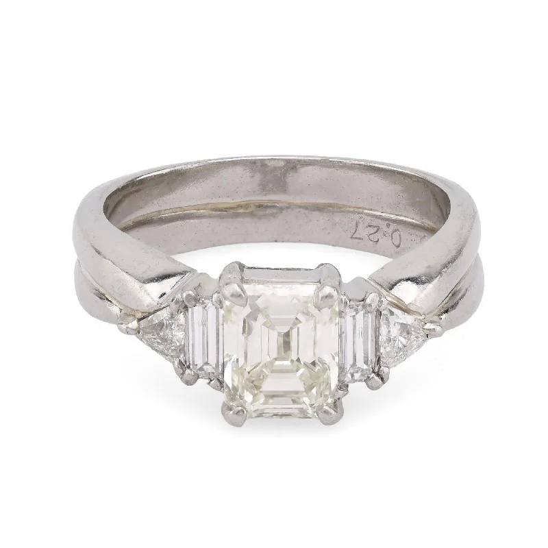 Contemporary diamond platinum engagement double band ring