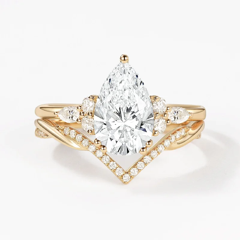 Channel - Set Women's Diamond Rings with Diamonds Securely Held in a Metal Groove for Durability2.0ct Pear Lab Grown Diamond Infinity Ring Set 2pcs Channel - Set Women's Diamond Rings with Diamonds Securely Held in a Metal Groove for Durability2.0ct Pear Lab Grown Diamond Infinity Ring Set 2pcs