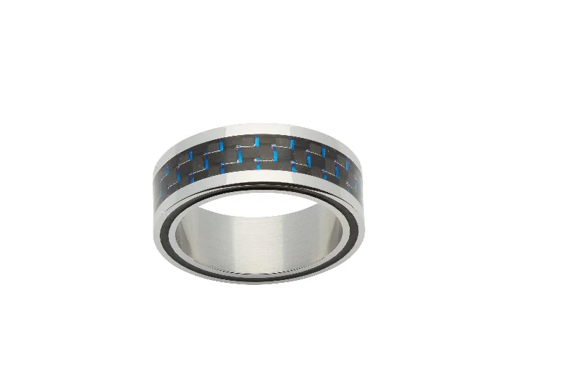 Men's diamond - encrusted engagement rings for a luxurious touchUnique & Co Blue Carbon Fibre and Steel Ring Men's diamond - encrusted engagement rings for a luxurious touchUnique & Co Blue Carbon Fibre and Steel Ring