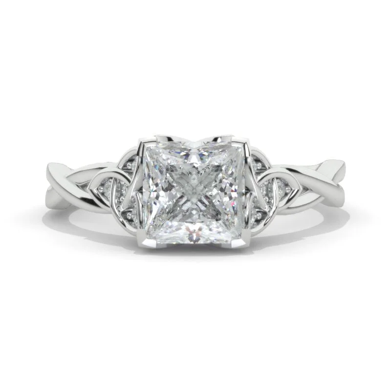 2 Carat Princess Moissanite Celtic Engagement Ring 14K White Gold Ring