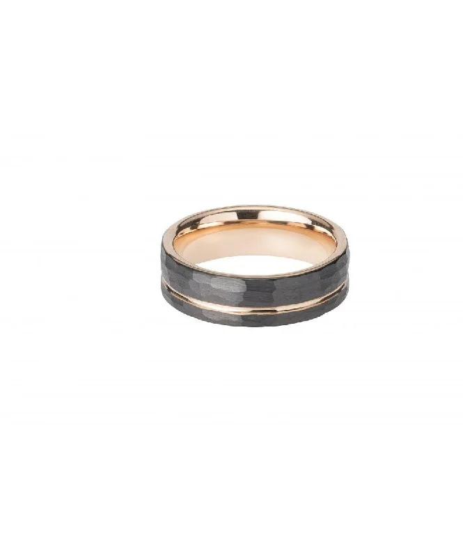 Men's thumb rings with a wide bandUnique & Co Hammered Black Tungsten Rose Gold Band Ring Men's thumb rings with a wide bandUnique & Co Hammered Black Tungsten Rose Gold Band Ring