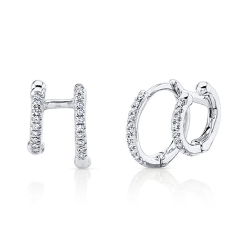 Shy 14Kw Diamond Double Huggie Earrings