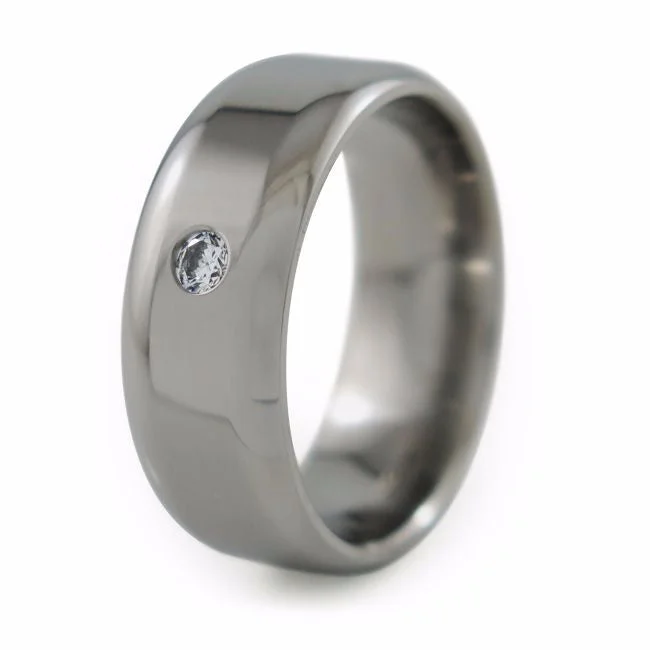 Men's waterproof rings for water - based activitiesContour Titanium Ring with Single Inset Gem Men's waterproof rings for water - based activitiesContour Titanium Ring with Single Inset Gem