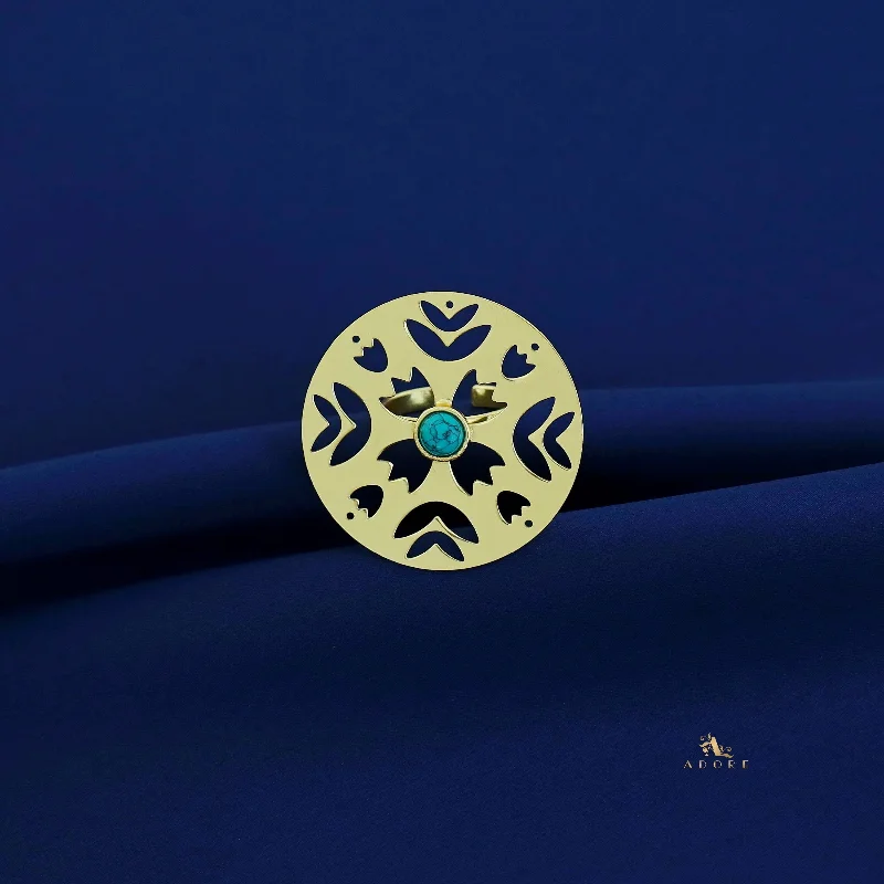 Adjustable double finger rings for a perfect fitAbhira Golden Circle Flower Ring