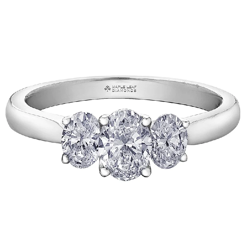 Ruby anniversary rings symbolizing love and passionCanadian Oval Three-Stone Diamond Ring