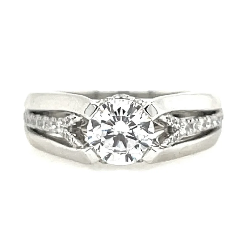 Men's Alexandrite Engagement Rings in Platinum with a Hidden Halo of DiamondsContemporary Round Diamond Engagement Ring with Triple-Row Polished Band Men's Alexandrite Engagement Rings in Platinum with a Hidden Halo of DiamondsContemporary Round Diamond Engagement Ring with Triple-Row Polished Band