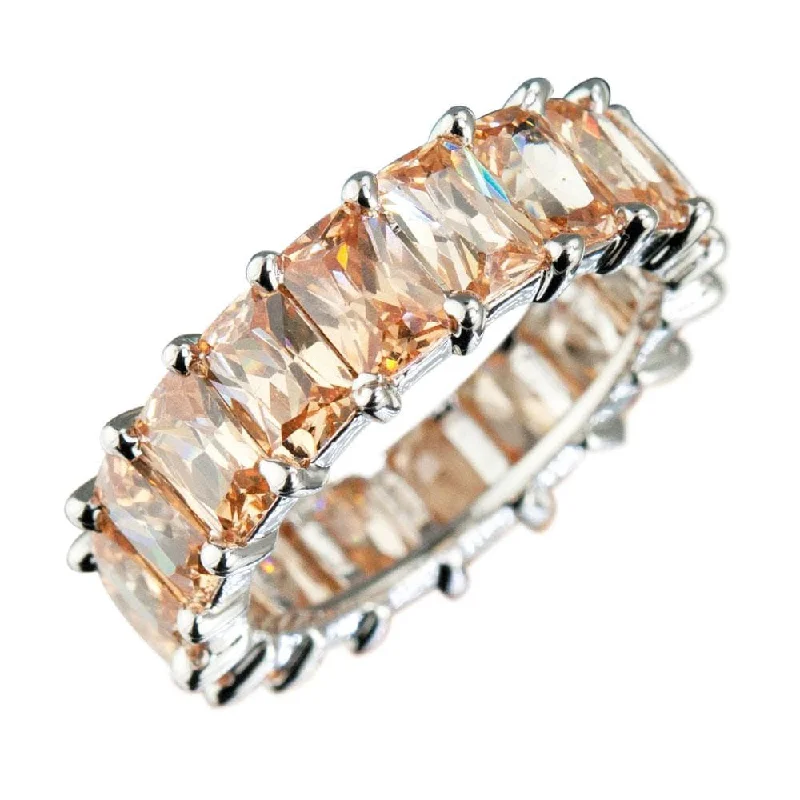 Engagement - Inspired Women's Rings with a Halo of Small DiamondsChampagne Forever Baguette Eternity Ring Engagement - Inspired Women's Rings with a Halo of Small DiamondsChampagne Forever Baguette Eternity Ring