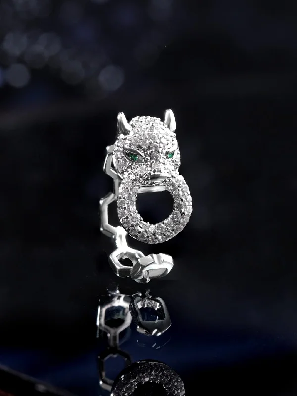 Interlocking Band Women's Rings in White Gold for a Modern DesignRubans Voguish Timeless Sparkle AD Studded Stainless Steel Adjustable Ring Interlocking Band Women's Rings in White Gold for a Modern DesignRubans Voguish Timeless Sparkle AD Studded Stainless Steel Adjustable Ring