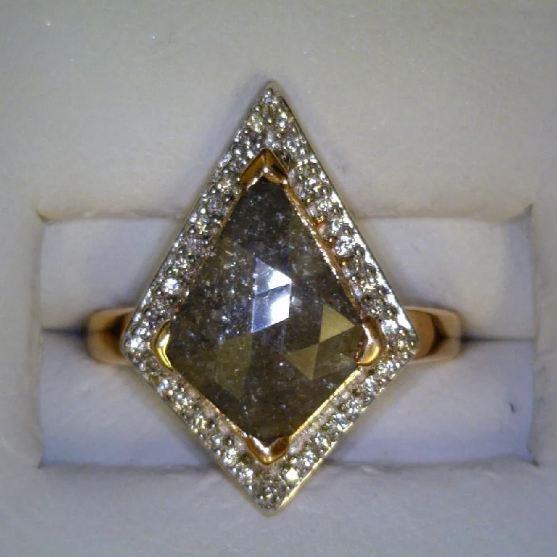 Vintage - Reproduction Fashion Rings in Bronze with Cameo - Style MedallionsKite Salt and Pepper Diamond Halo Ring Vintage - Reproduction Fashion Rings in Bronze with Cameo - Style MedallionsKite Salt and Pepper Diamond Halo Ring