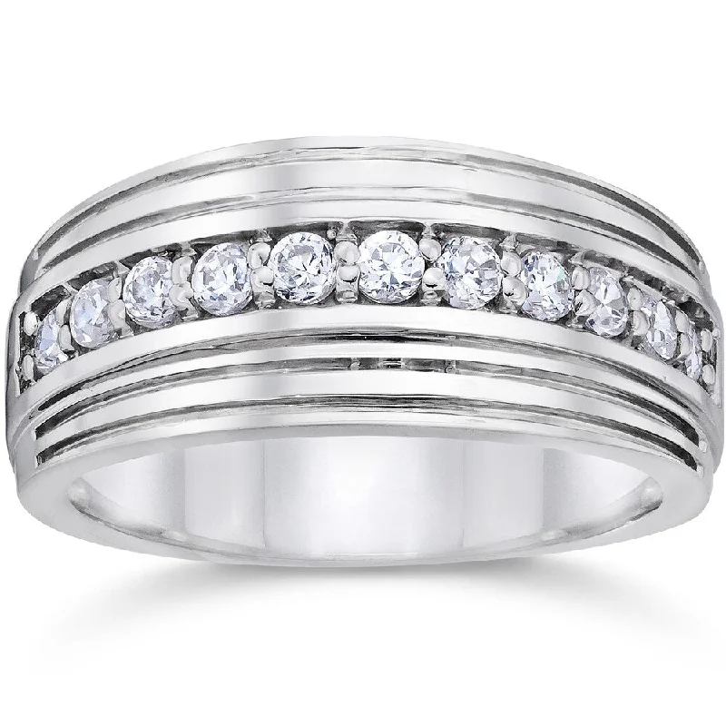 Cathedral - Style Women's Diamond Rings with a Raised Center Setting and Elaborate Metalwork10k White Gold 1/2ct TDW Men's Diamond Wedding Ring