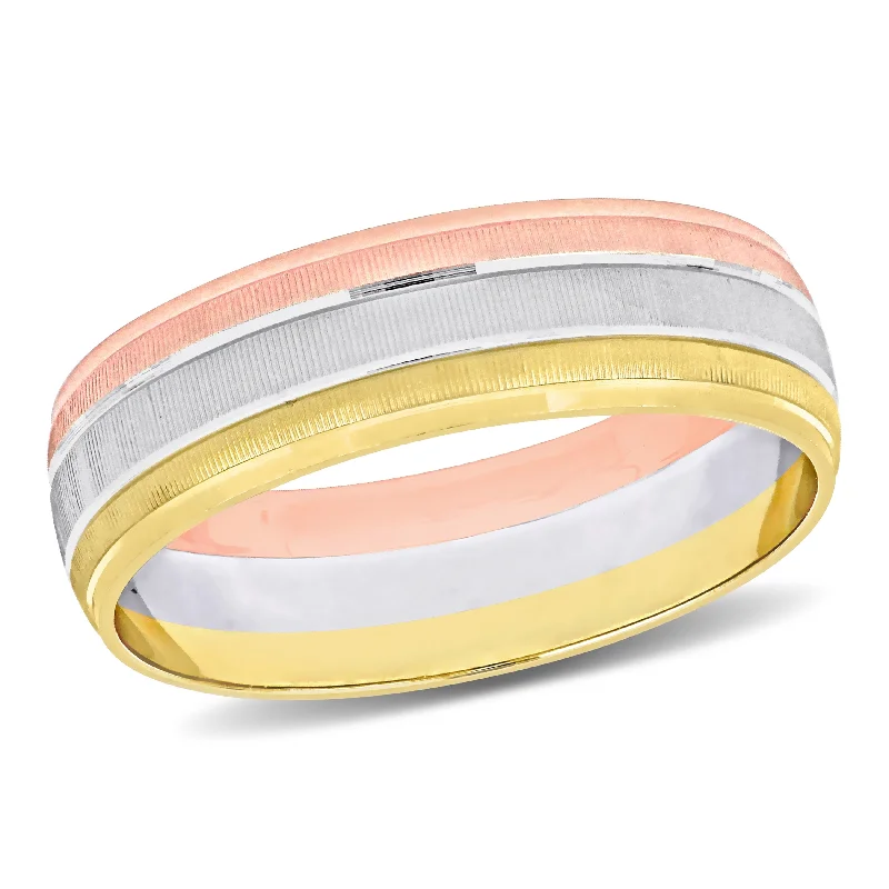 Men's cross - shaped rings for a religious statementMiadora Mens 6 mm Brushed Finish Wedding Band in 14k 3-Tone Gold Men's cross - shaped rings for a religious statementMiadora Mens 6 mm Brushed Finish Wedding Band in 14k 3-Tone Gold