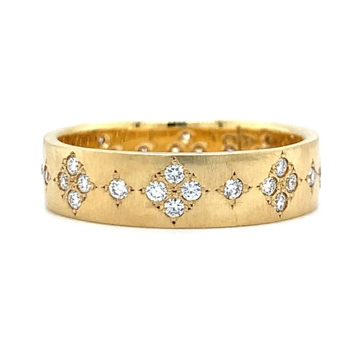 Women's Diamond Rings with Side - Stone Pave Setting for a Sparkling and Continuous ShineDiamond & Yellow Gold Flat Band - "Memories" Women's Diamond Rings with Side - Stone Pave Setting for a Sparkling and Continuous ShineDiamond & Yellow Gold Flat Band - "Memories"