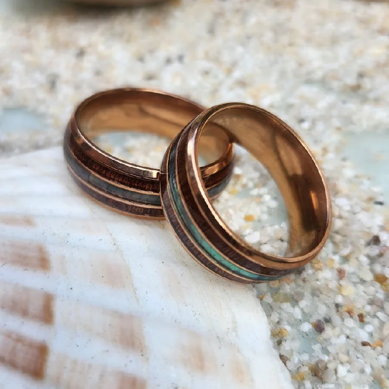 Men's shock - resistant rings for durabilityROSE GOLD - PAUA SHELL & WOOD INLAY WATERPROOF MEN'S RING Men's shock - resistant rings for durabilityROSE GOLD - PAUA SHELL & WOOD INLAY WATERPROOF MEN'S RING