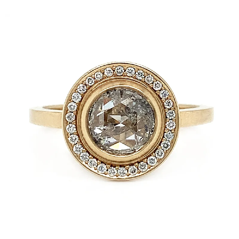 Pear - Shaped Women's Diamond Rings in Yellow Gold with a Single - Diamond Pendant LookSalt & Pepper Diamond Halo Engagement Ring- "Jen" Pear - Shaped Women's Diamond Rings in Yellow Gold with a Single - Diamond Pendant LookSalt & Pepper Diamond Halo Engagement Ring- "Jen"