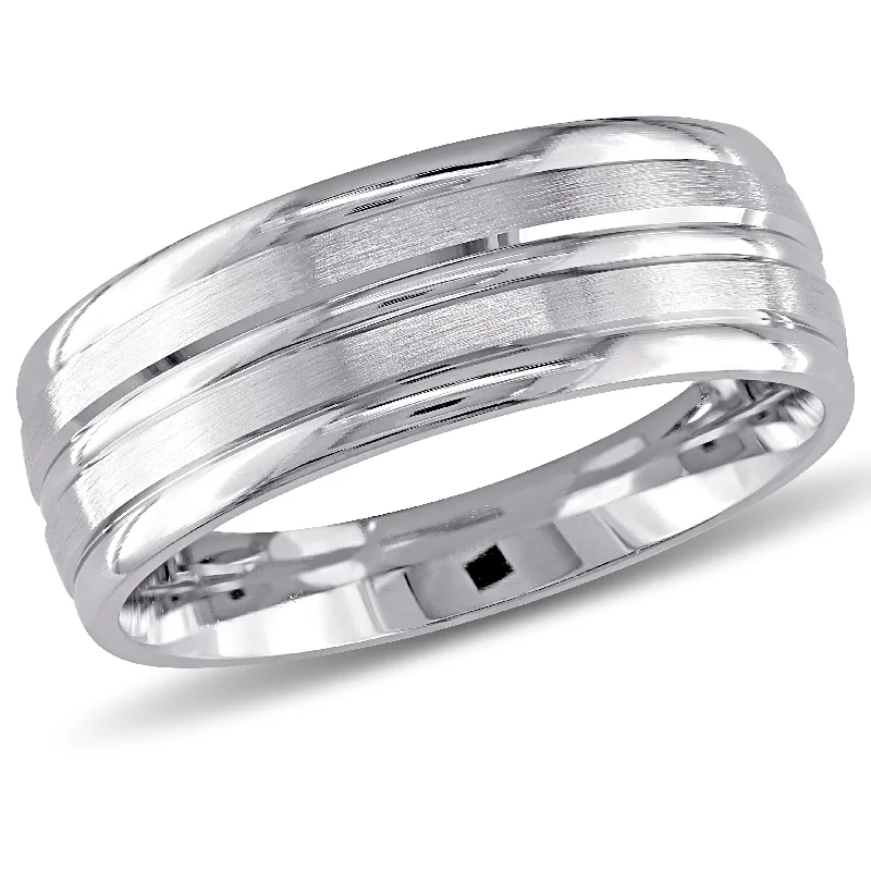 Men's sports - team logo rings for fansMiadora Mens Striped Wedding Band in 14k White Gold (8 mm) Men's sports - team logo rings for fansMiadora Mens Striped Wedding Band in 14k White Gold (8 mm)