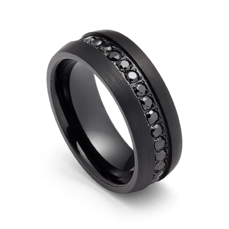 Women's Rings with Birthstones for a Personalized Touch8mm Black Tungsten Wedding Band with Black Sapphires