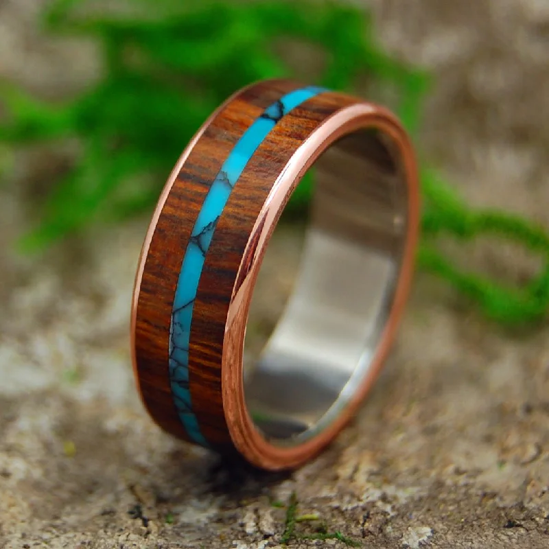 Men's beaded rings with semi - precious stonesArizona Desert | Men's Desert Ironwood, Copper, Turquoise & Titanium Wedding Ring Men's beaded rings with semi - precious stonesArizona Desert | Men's Desert Ironwood, Copper, Turquoise & Titanium Wedding Ring