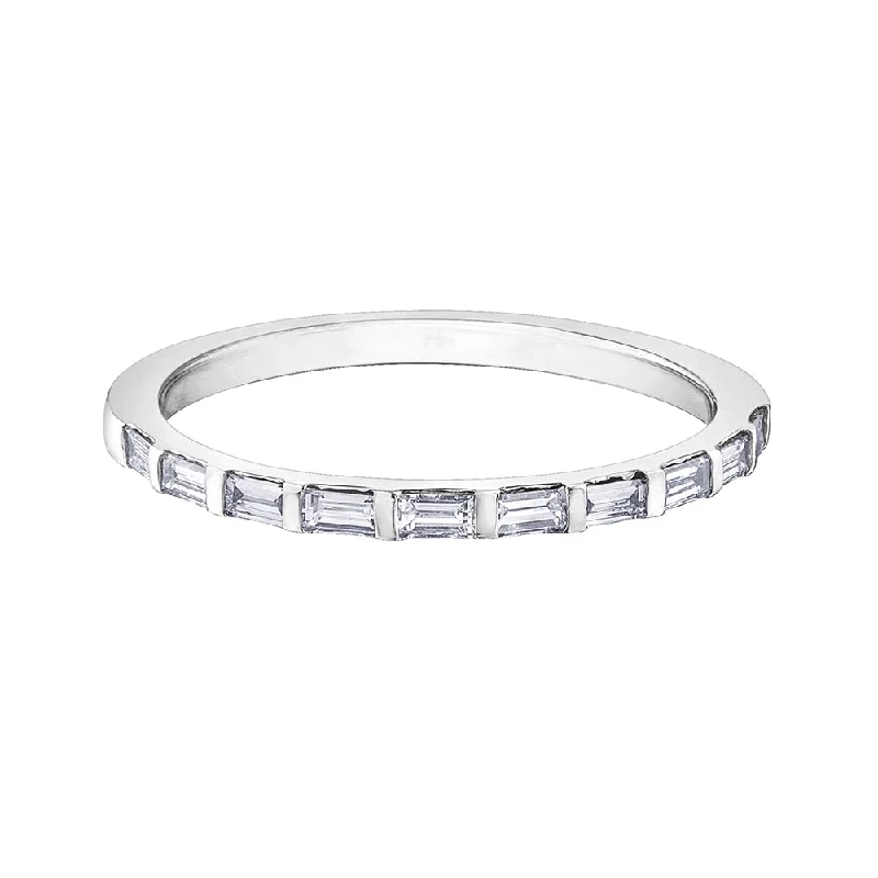 White gold anniversary rings with a sleek appearanceHalf-Eternity Baguette Cut Diamond Band White gold anniversary rings with a sleek appearanceHalf-Eternity Baguette Cut Diamond Band
