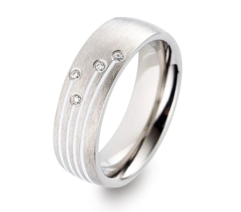 Titanium Rings with a Pearl - and - Diamond - Accented Design52411-02 TeNo Titanium Ring Titanium Rings with a Pearl - and - Diamond - Accented Design52411-02 TeNo Titanium Ring