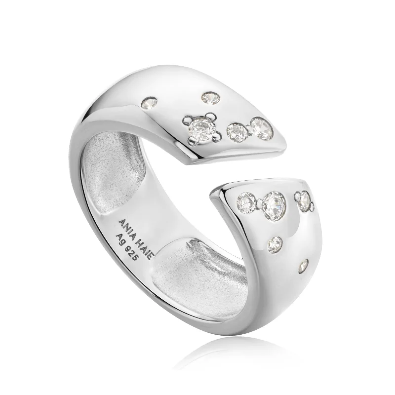 Beaded Fashion Rings in Natural Stones and Cotton Cord for a Handmade AestheticAnia Haie Silver Sparkle Wide Adjustable Ring R054-04H Beaded Fashion Rings in Natural Stones and Cotton Cord for a Handmade AestheticAnia Haie Silver Sparkle Wide Adjustable Ring R054-04H