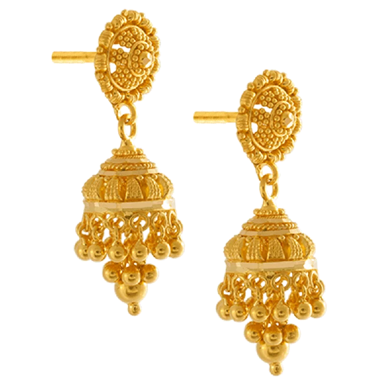Opal drop earrings with iridescent play - of - color22KT Yellow Gold Jhumki Earrings For Women Opal drop earrings with iridescent play - of - color22KT Yellow Gold Jhumki Earrings For Women