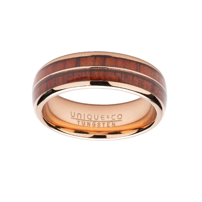 Men's thumb rings with a wide bandUnique & Co 7mm Wood Inlay with Rose IP Band Ring