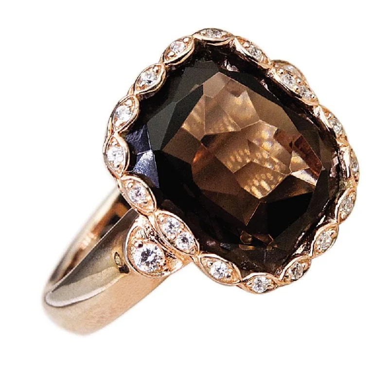 Engagement - Inspired Women's Rings with a Halo of Small DiamondsAthena Smokey Quartz Ring Engagement - Inspired Women's Rings with a Halo of Small DiamondsAthena Smokey Quartz Ring
