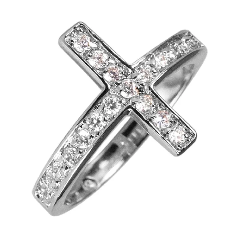 Interlocking Band Women's Rings in White Gold for a Modern DesignReclining Cross Rhodium Ring Interlocking Band Women's Rings in White Gold for a Modern DesignReclining Cross Rhodium Ring
