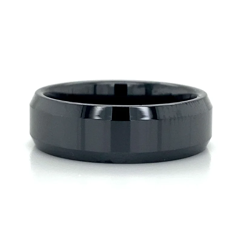Men's opal - featured rings with iridescent colorsBlack Ceramic Band
