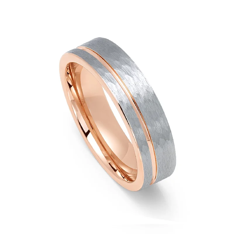 Diamond - Encrusted Women's Rings for Special Occasions in 18K Gold6mm Hammered Brushed Tungsten Carbide Wedding Band with Rose Gold Groove Diamond - Encrusted Women's Rings for Special Occasions in 18K Gold6mm Hammered Brushed Tungsten Carbide Wedding Band with Rose Gold Groove