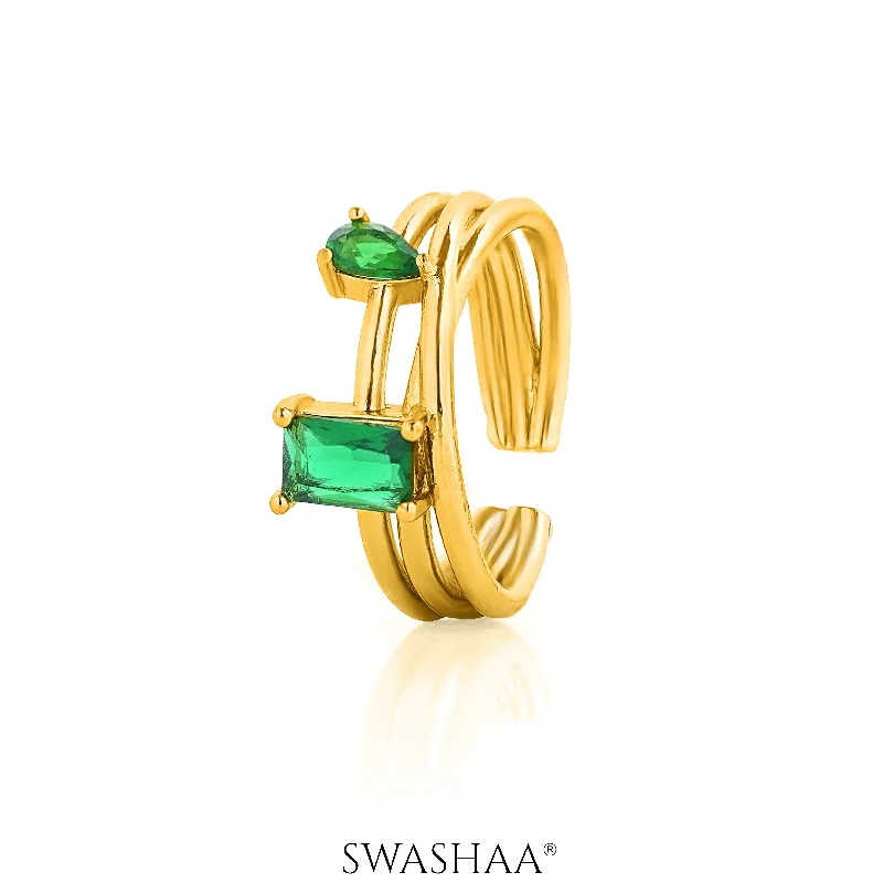 Art Deco - Inspired Women's Rings with Geometric Shapes in 14K GoldHashya Emarald 18K Gold Plated Ring Art Deco - Inspired Women's Rings with Geometric Shapes in 14K GoldHashya Emarald 18K Gold Plated Ring