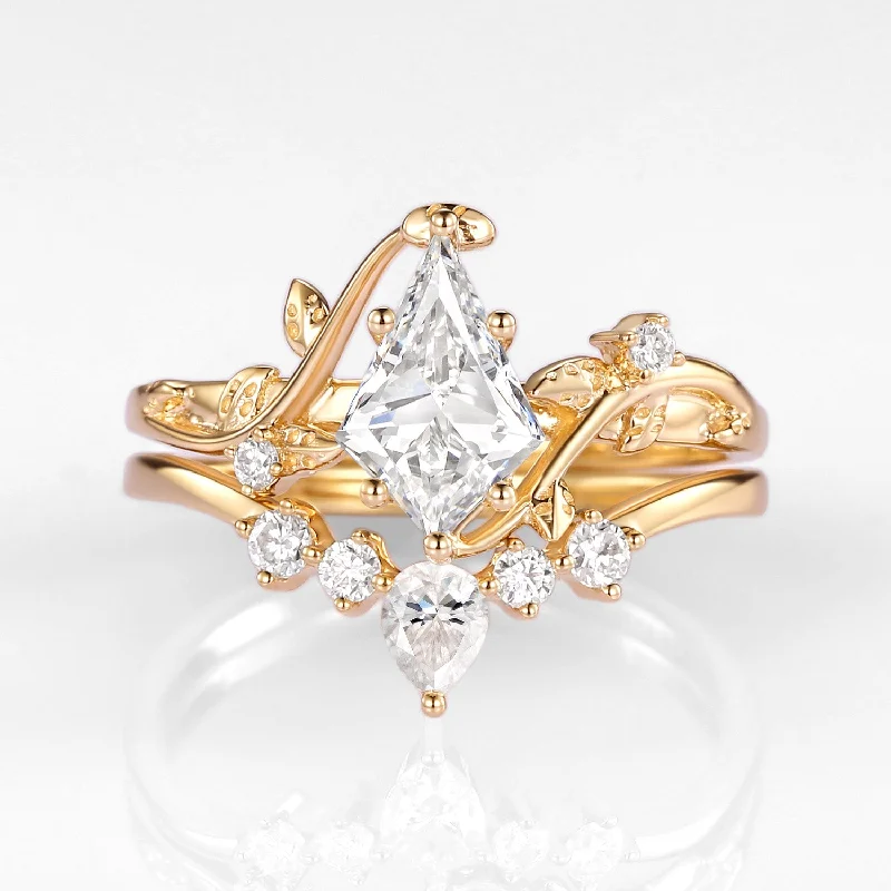 Art Deco - Inspired Women's Diamond Rings with Geometric Designs and Baguette - Cut Diamonds1.0ct Kite Lab Grown Diamond Leafy Ring Set 2pcs - Willow Art Deco - Inspired Women's Diamond Rings with Geometric Designs and Baguette - Cut Diamonds1.0ct Kite Lab Grown Diamond Leafy Ring Set 2pcs - Willow