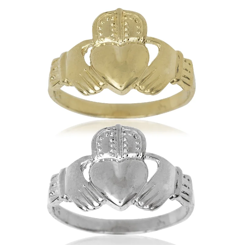 Men's emerald - encrusted rings for a rich green toneMen's 14k Gold Claddagh Celtic Band Ring Men's emerald - encrusted rings for a rich green toneMen's 14k Gold Claddagh Celtic Band Ring