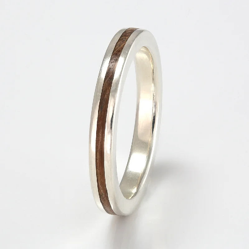 Men's sports - team logo rings for fans9ct White Gold Ring 3mm Flat with Wood Inlay Men's sports - team logo rings for fans9ct White Gold Ring 3mm Flat with Wood Inlay