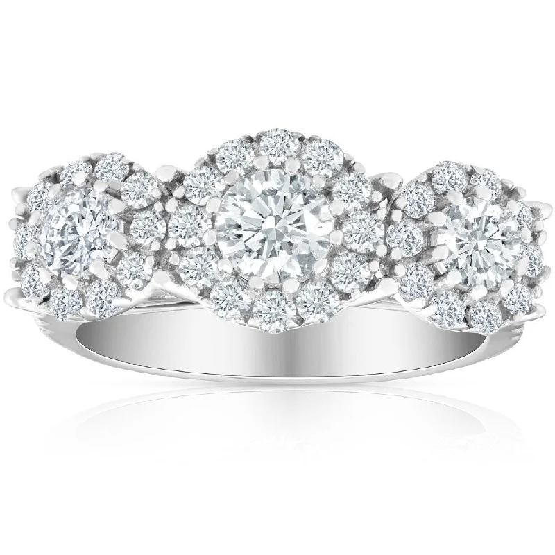 Signature - Design Women's Diamond Rings with a Brand - Specific Pattern and High - Quality Diamonds1 1/2 Ct Diamond Three Stone Halo Pave Engagement Ring White Gold Lab Grown Signature - Design Women's Diamond Rings with a Brand - Specific Pattern and High - Quality Diamonds1 1/2 Ct Diamond Three Stone Halo Pave Engagement Ring White Gold Lab Grown