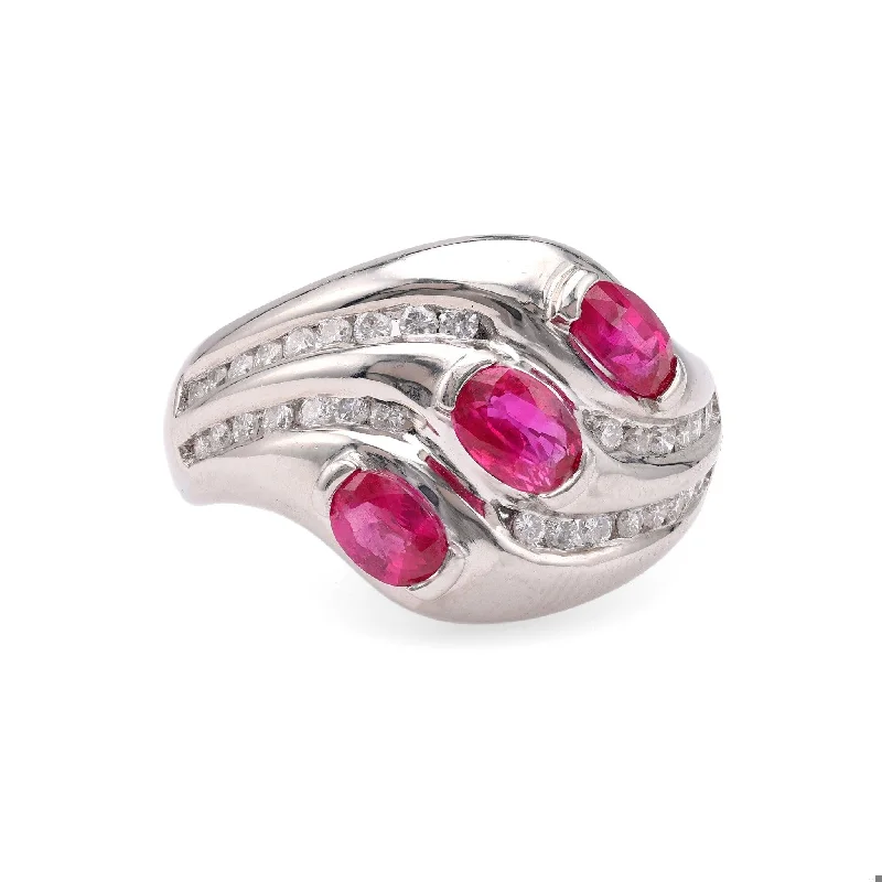 Vintage Ruby Diamond Platinum Ring